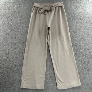 Zara Basic Womens Pants Beige Large Belted Wide Leg High Rise 100% Cotton